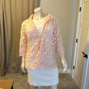 Ming Wang Pale Pink Lace Open-Front Jacket